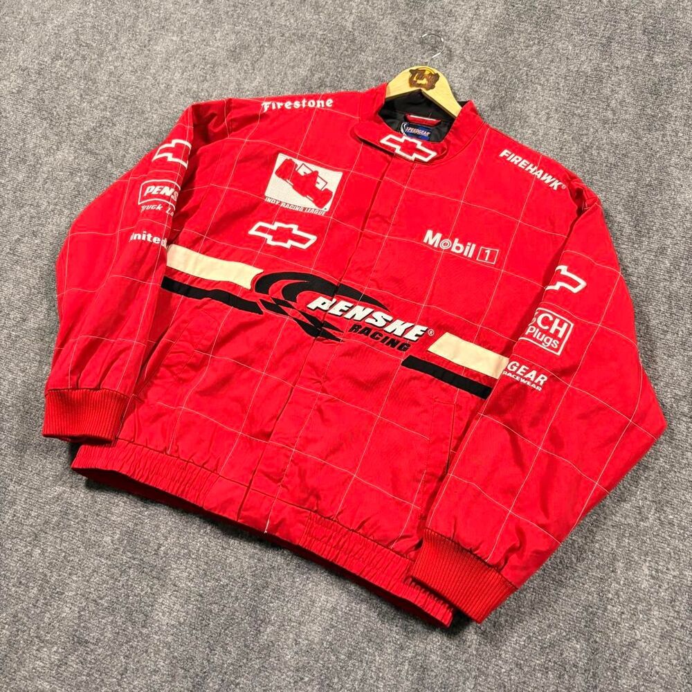 vintage penske racing speedgear full zip red racing jacket